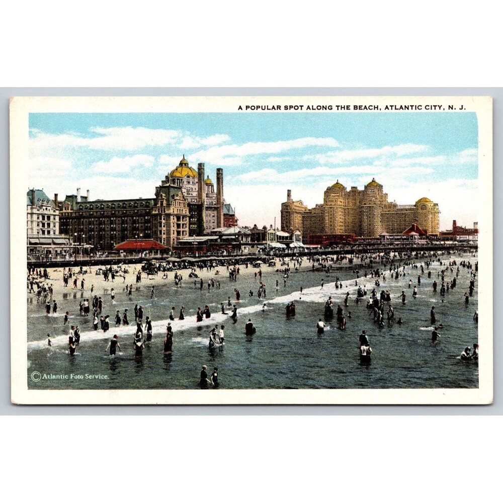 Vintage Postcard Atlantic City NJ Popular Spot Along Beach White Border Unposted